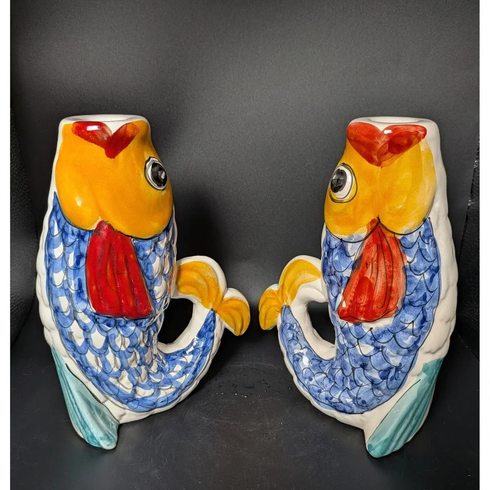 Vintage Italian Potter~Fish Candlestick Holders~Santo Stefano Di Camastra